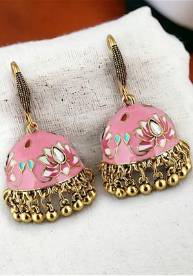 Pink Kundan Gold Plated Earrings