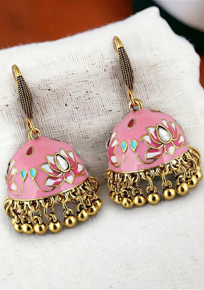 Pink Kundan Gold Plated Earrings