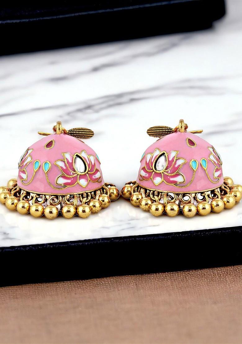 Pink Kundan Gold Plated Earrings