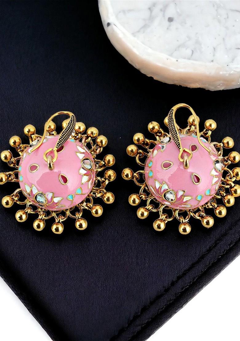 Pink Kundan Gold Plated Earrings