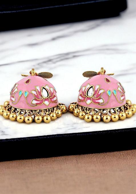 Pink Kundan Gold Plated Earrings