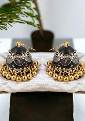 Black Studs Gold Plated Earrings