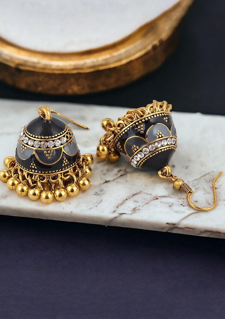 Black Studs Gold Plated Earrings