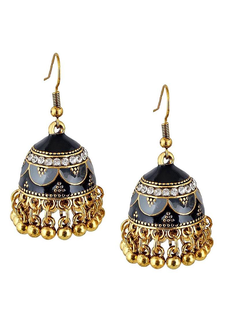 Black Studs Gold Plated Earrings