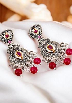 Silver Beaded Silver Plated Earrings