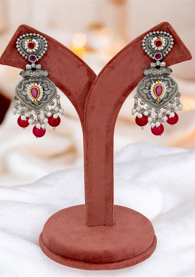 Silver Beaded Silver Plated Earrings