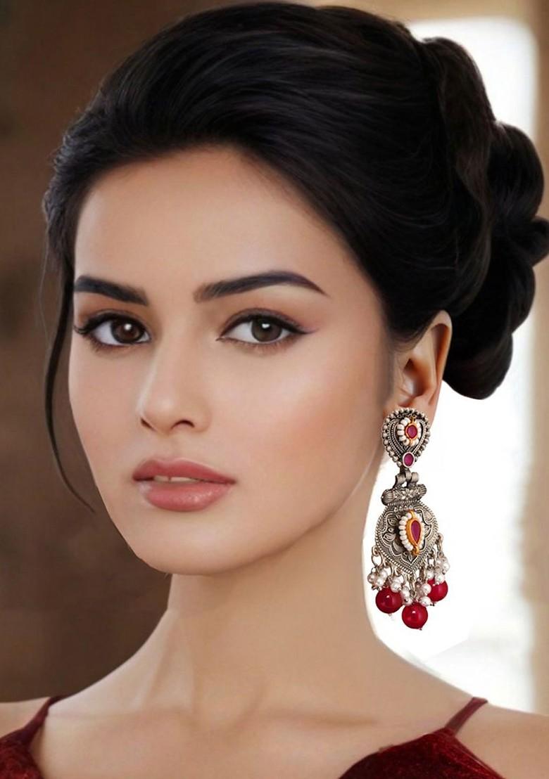 Silver Beaded Silver Plated Earrings