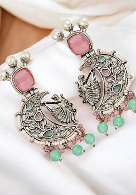 Silver Beaded Oxidised Earrings - Indya