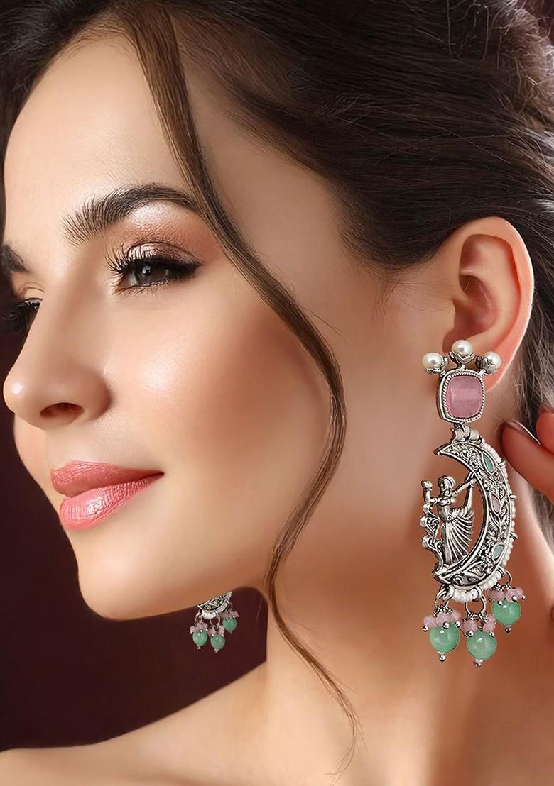 Silver Beaded Oxidised Earrings