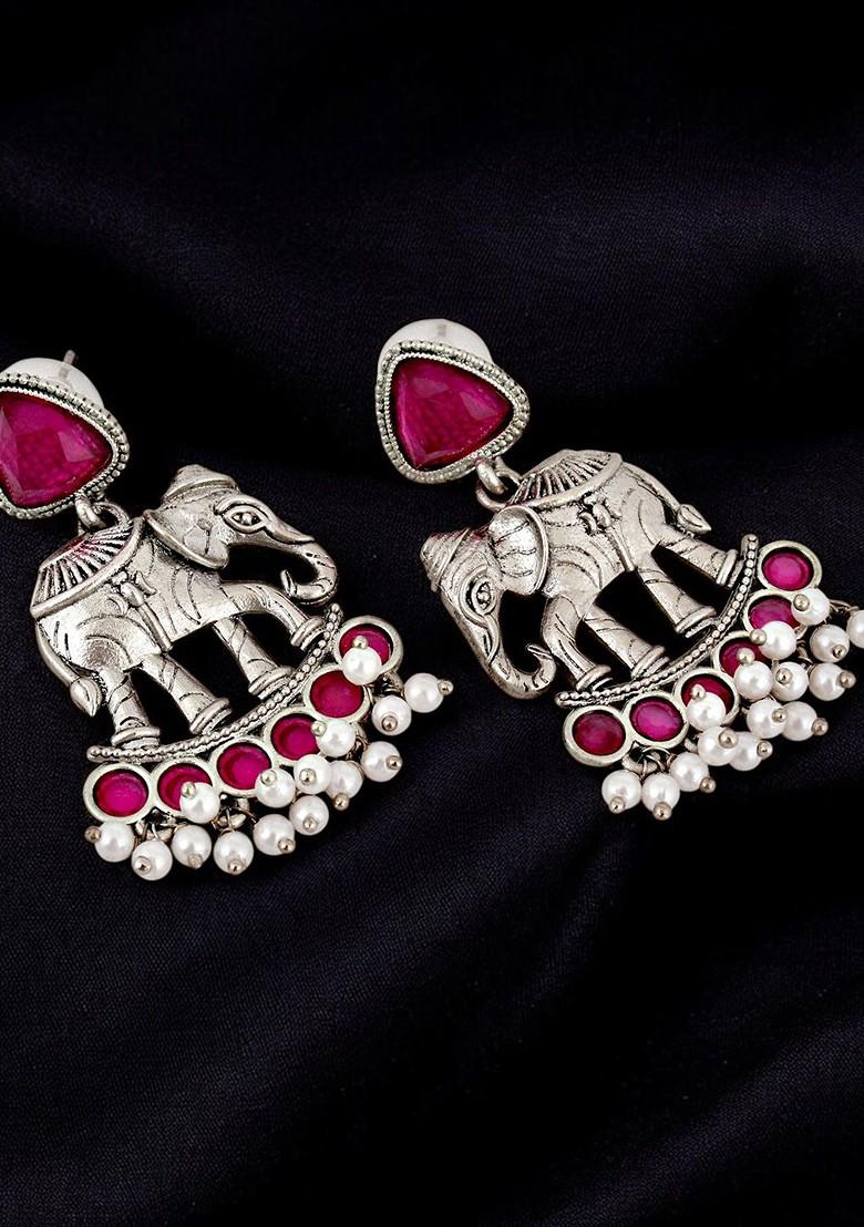 Silver Beaded Oxidised Earrings