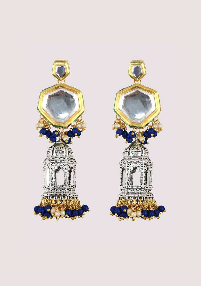 Silver Studs Gold Plated Earrings - Indya