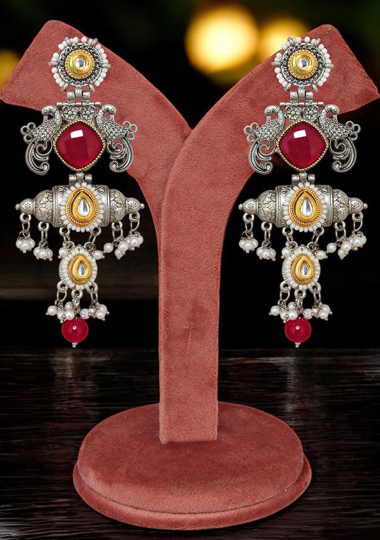 Silver Studs Oxidised Earrings