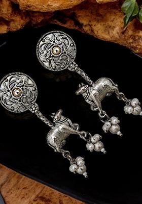 Silver Beaded Silver Plated Earrings