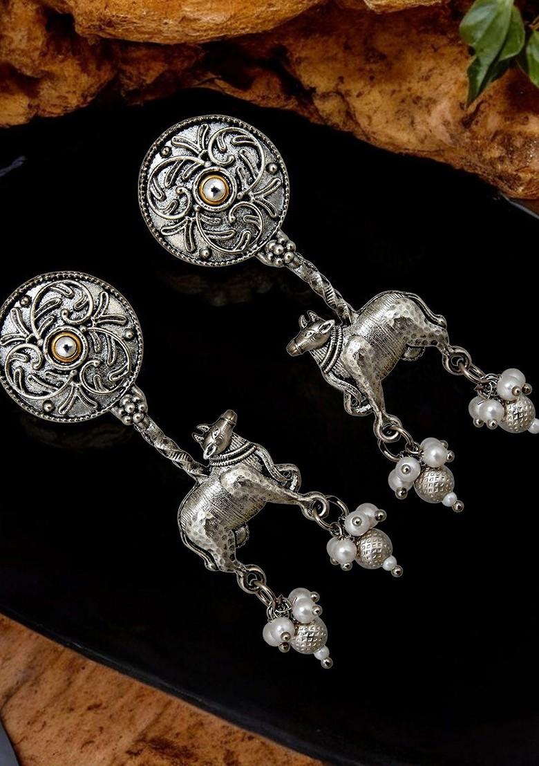 Silver Beaded Silver Plated Earrings
