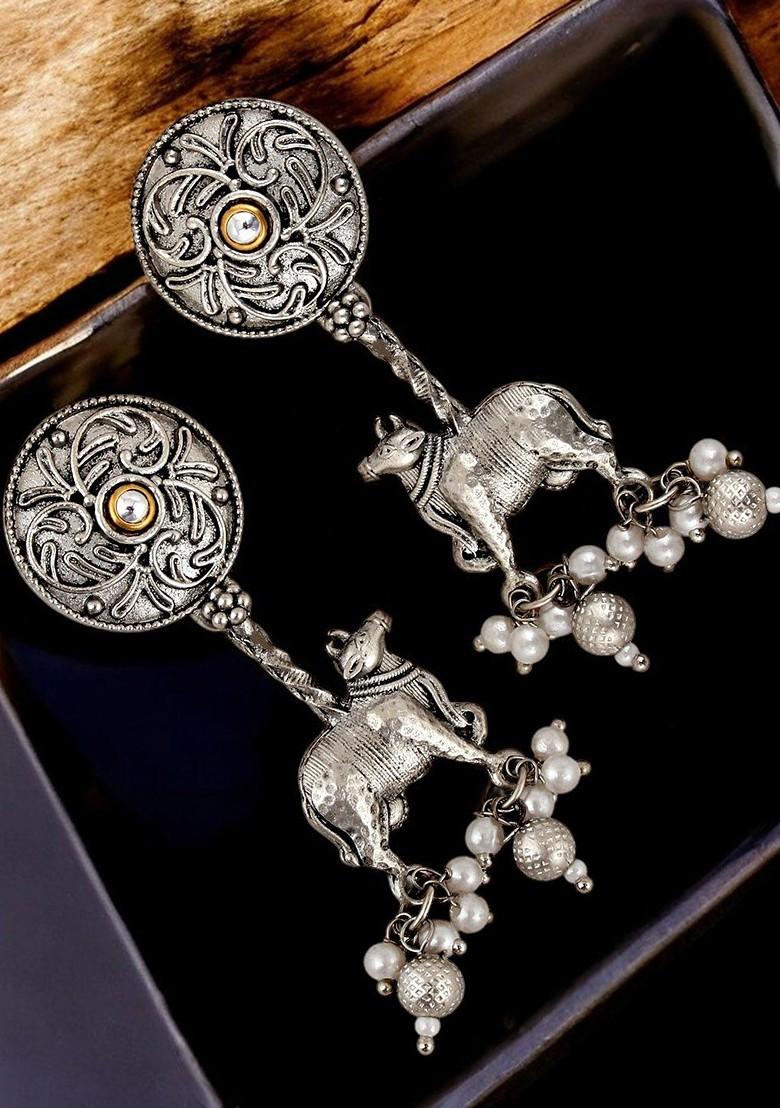 Silver Beaded Silver Plated Earrings