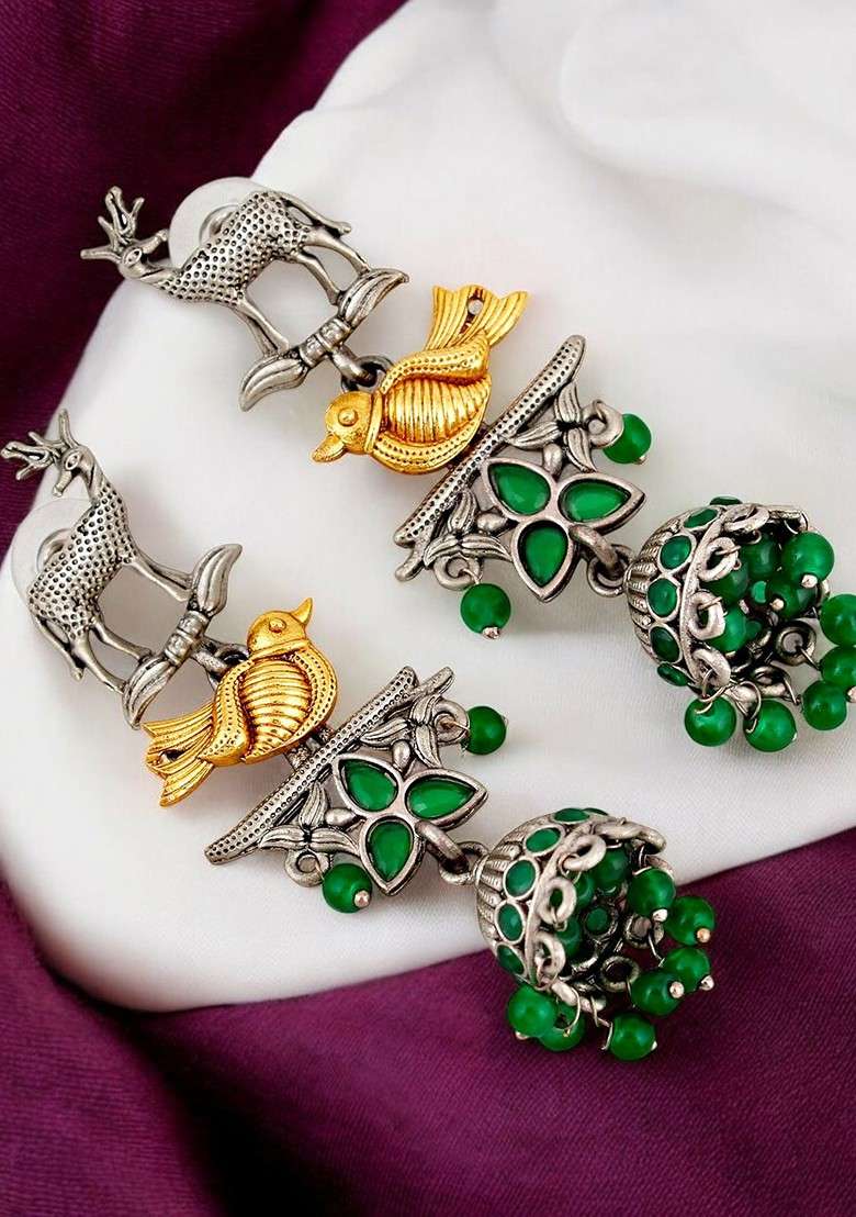 Silver Studded Silver Plated Earrings - Indya