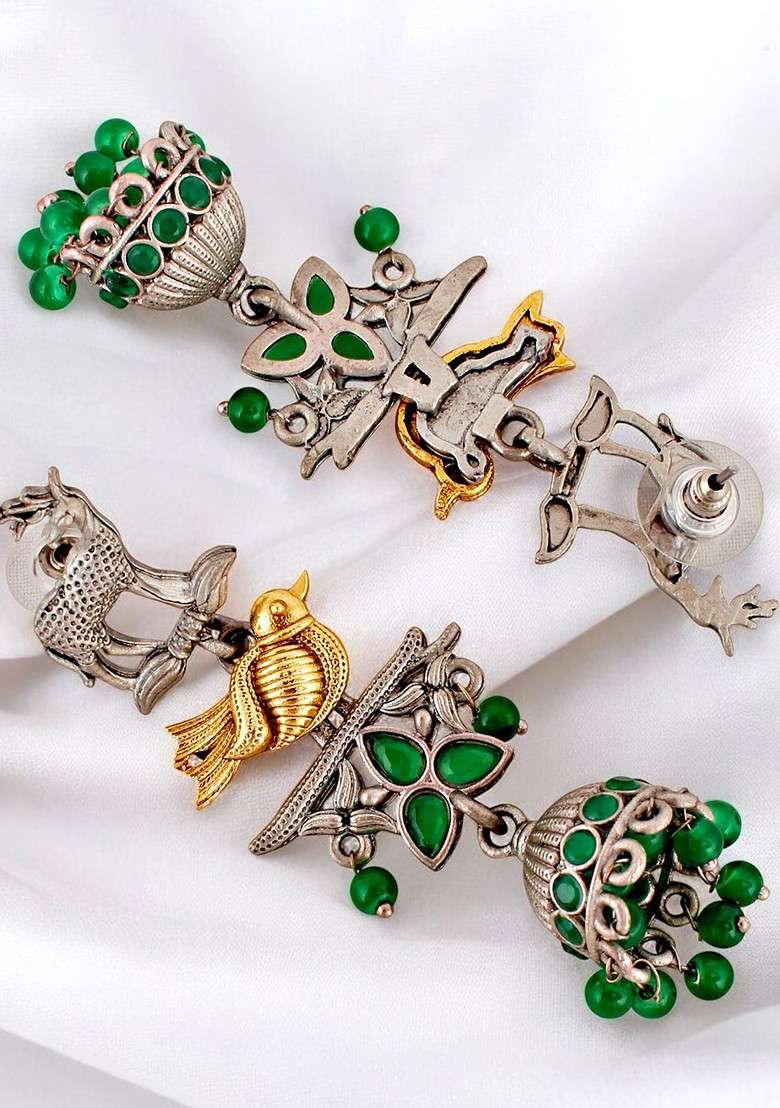 Silver Studded Silver Plated Earrings - Indya
