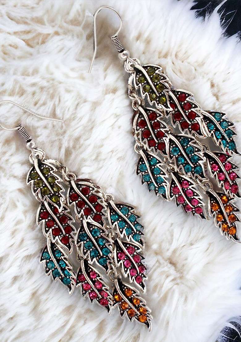 Silver Studded Silver Plated Earrings - Indya
