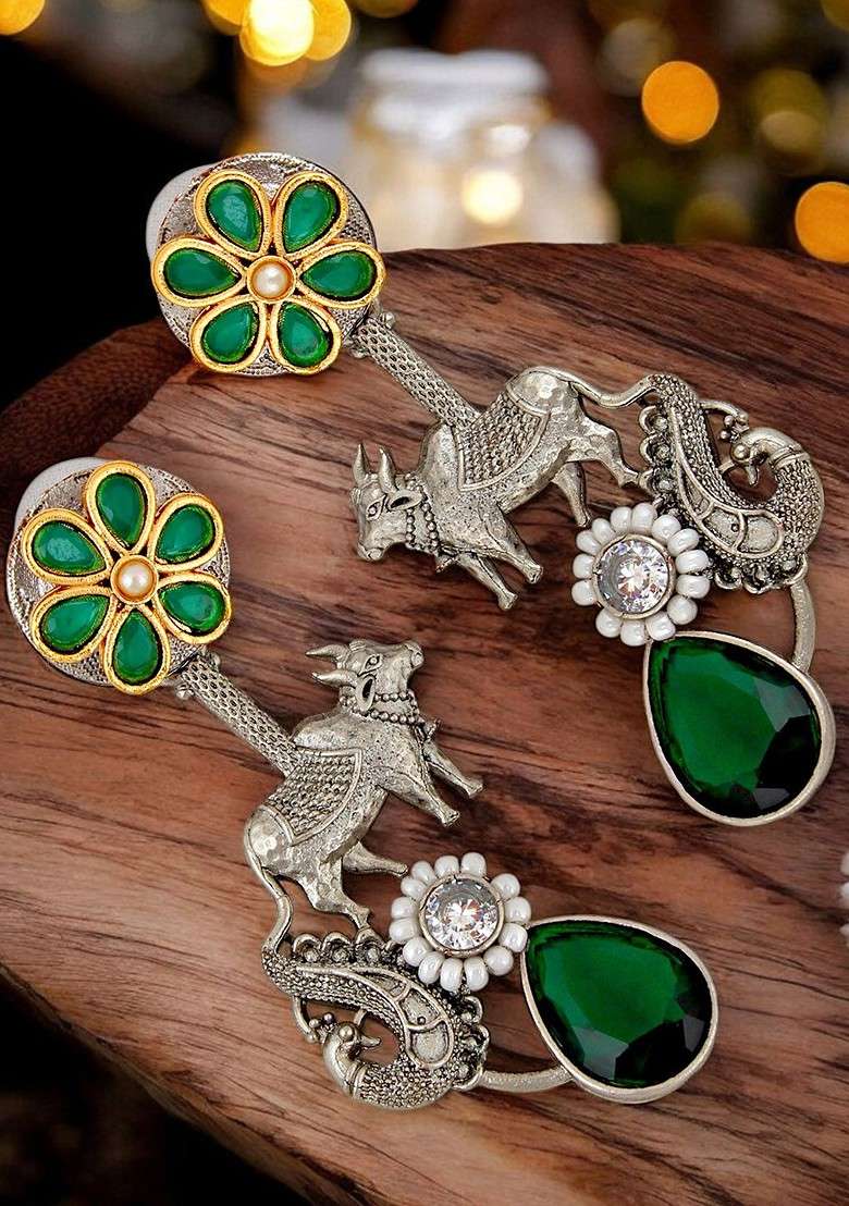 Silver Studded Silver Plated Earrings - Indya