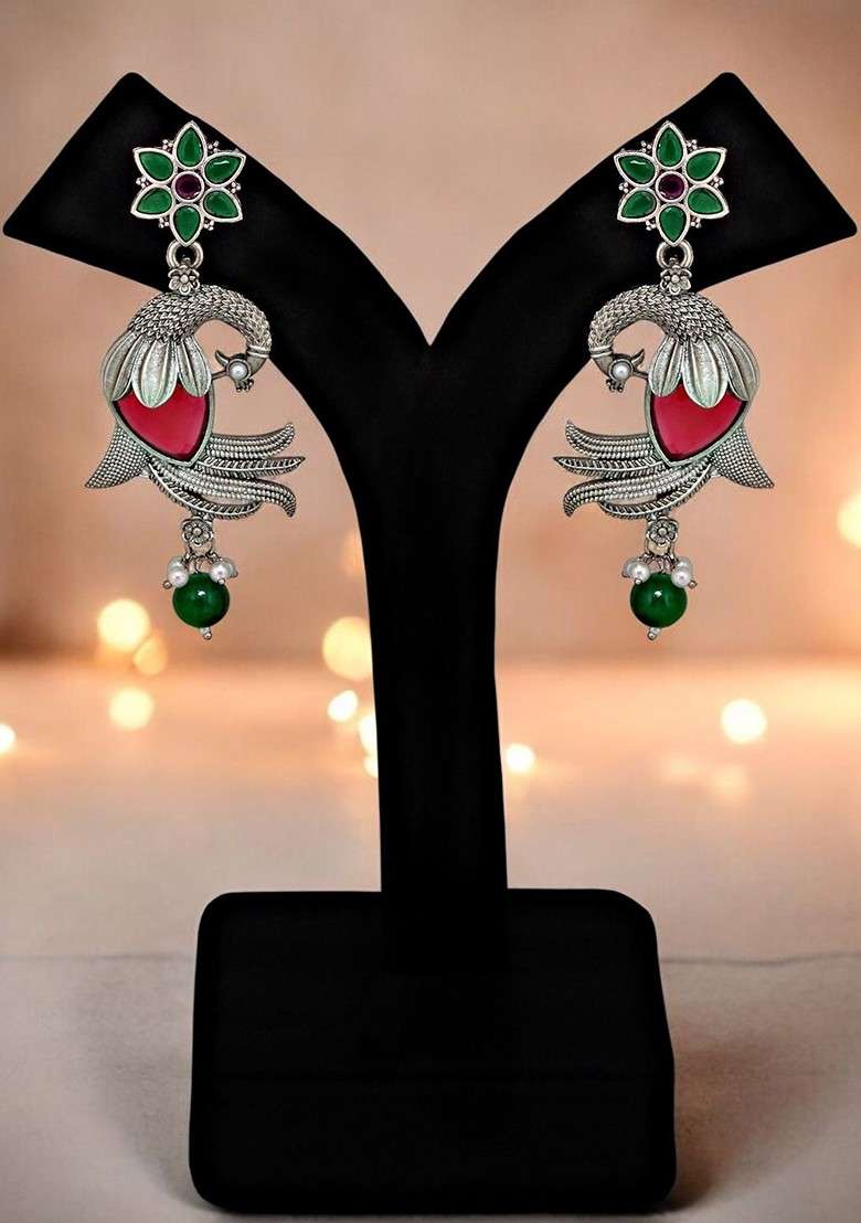 Silver Studded Silver Plated Earrings - Indya
