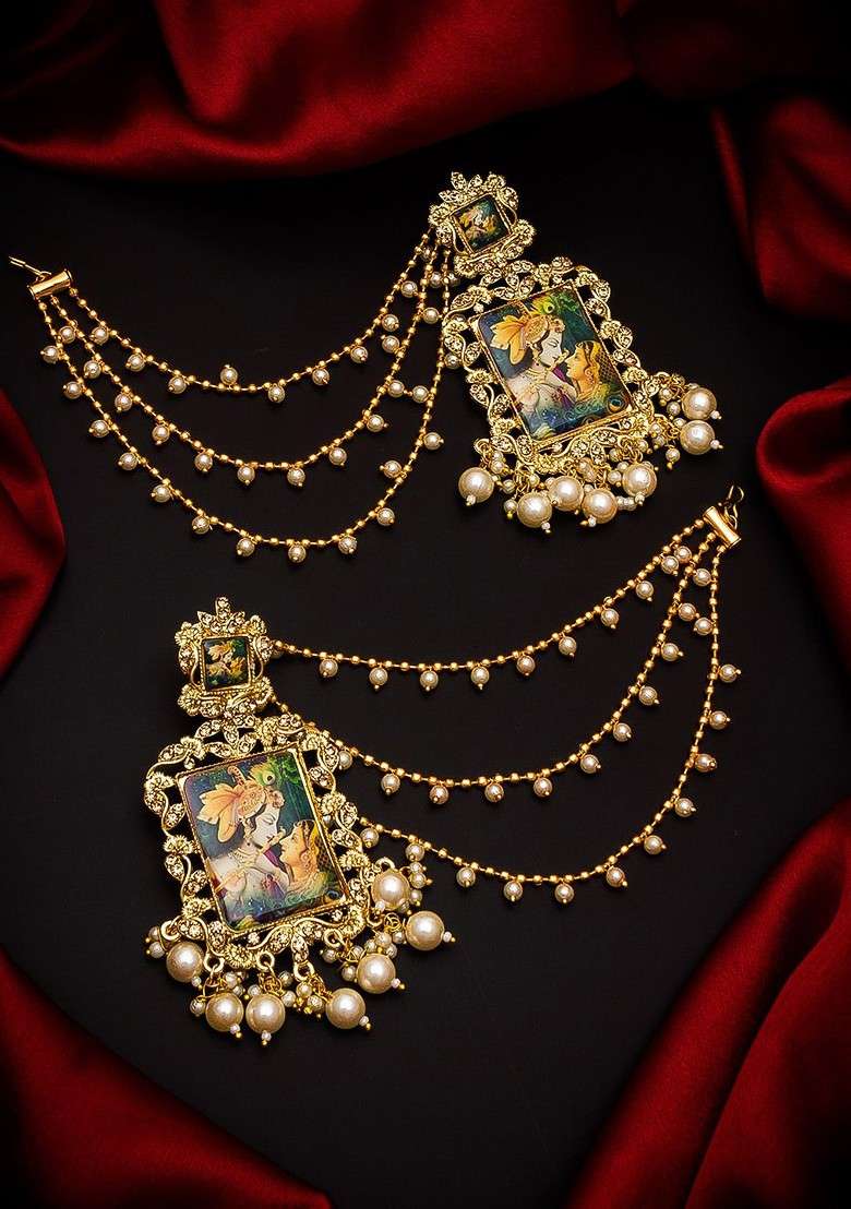 Gold Toned Contemporary Drop Earrings - Indya