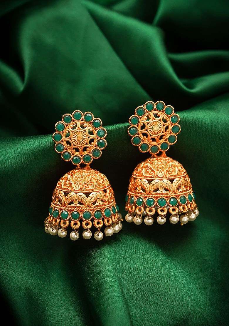 Gold Toned Contemporary Jhumkas Earrings - Indya