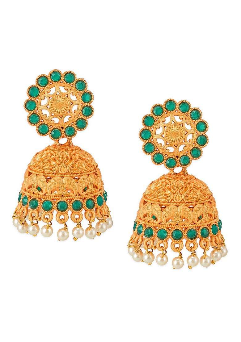Gold Toned Contemporary Jhumkas Earrings - Indya