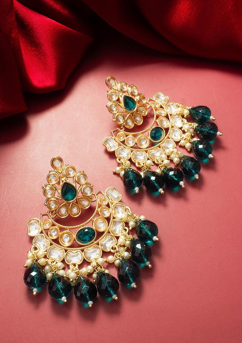 Gold Plated Kundan Studded And Beaded Drop Earring