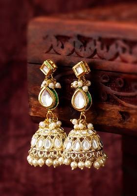 Gold Plated Kundan And Ad Studded Classic Jhumkas