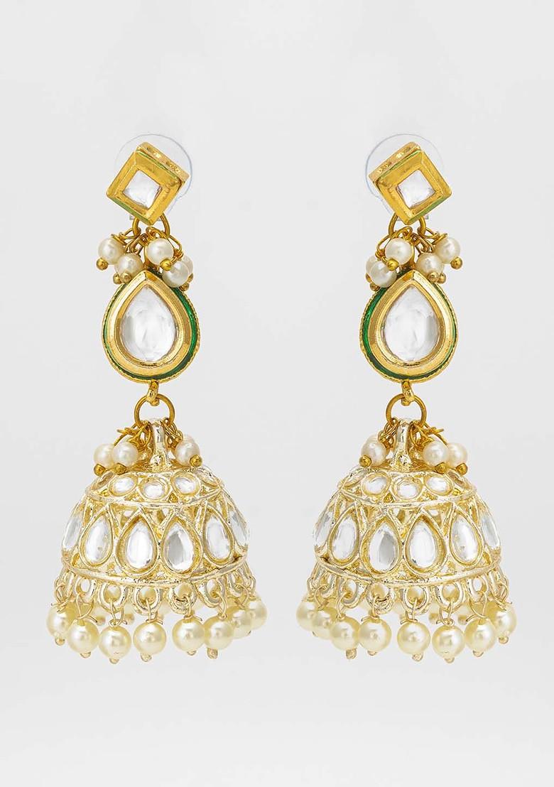 Gold Plated Kundan And Ad Studded Classic Jhumkas