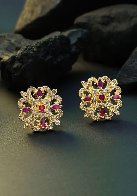 Magenta Gold Plated Handcrafted Contemporary Studs