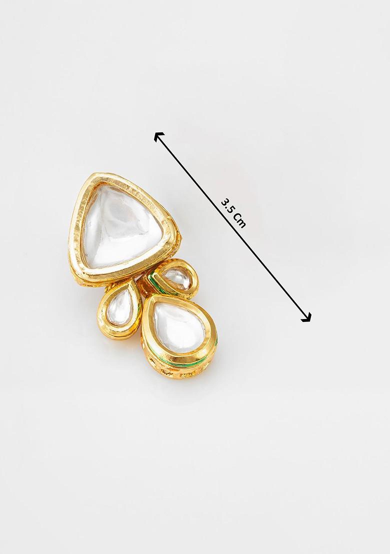 Gold Plated Kundan Studded Contemporary Drop Earrings