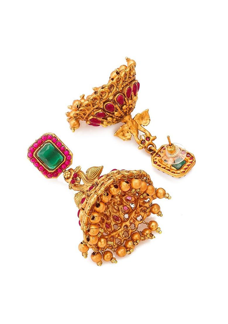 Green Gold Plated Dome Shaped Jhumkas Earrings