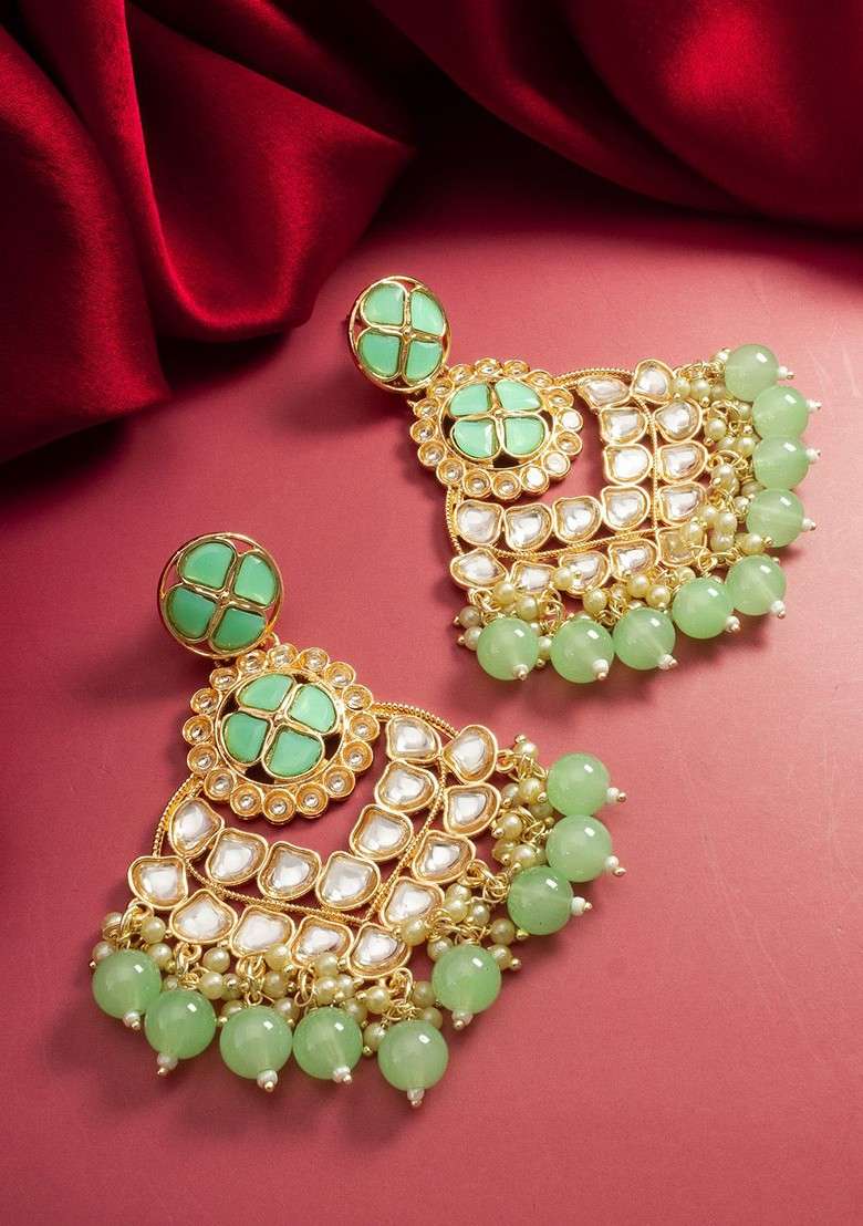 Gold Plated Kundan Studded And Pearl Beaded Chandbalis - Indya
