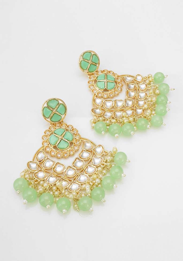 Gold Plated Kundan Studded And Pearl Beaded Chandbalis - Indya