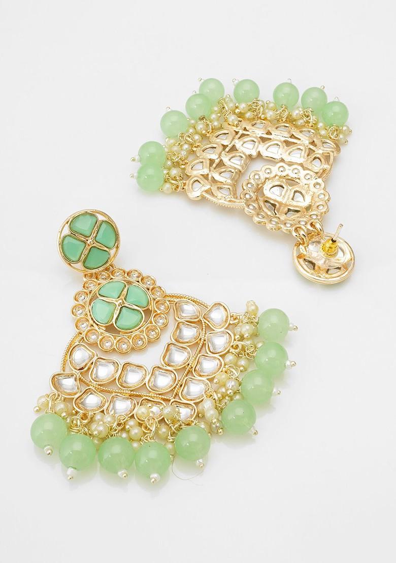 Gold Plated Kundan Studded And Pearl Beaded Chandbalis