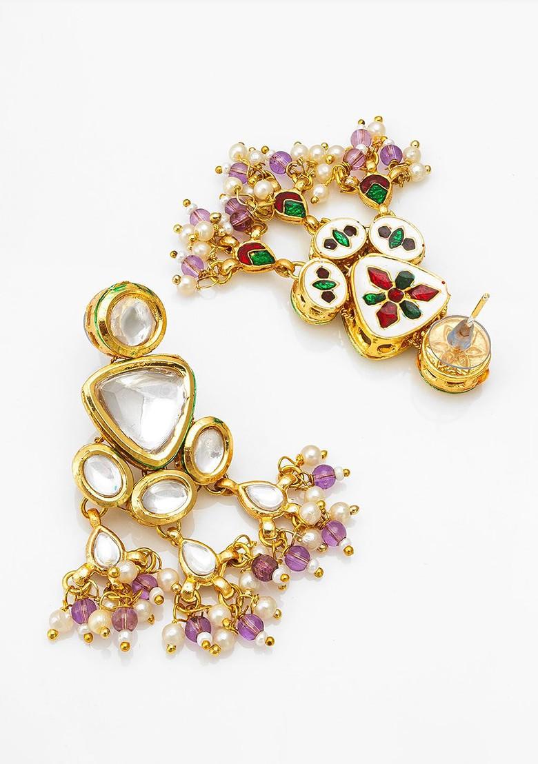 Gold Plated Kundan Studded Drop Earrings
