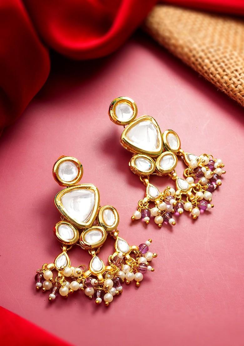 Gold Plated Kundan Studded Drop Earrings