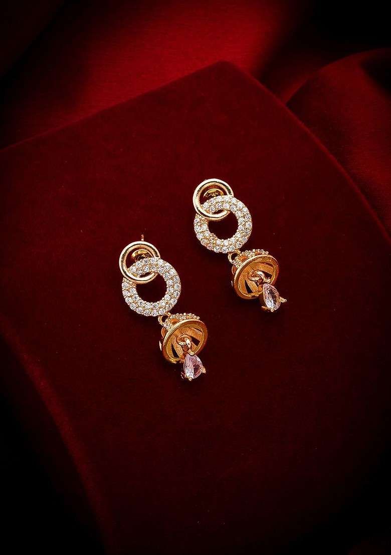 Gold Toned Circular Drop Earrings - Indya
