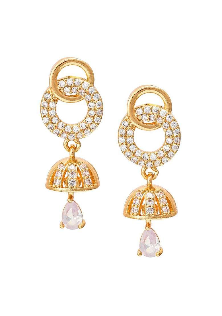 Gold Toned Circular Drop Earrings - Indya