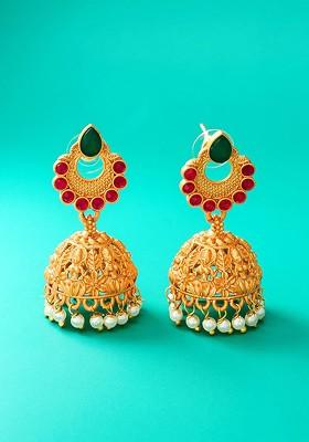 Gold Toned Contemporary Jhumkas Earrings
