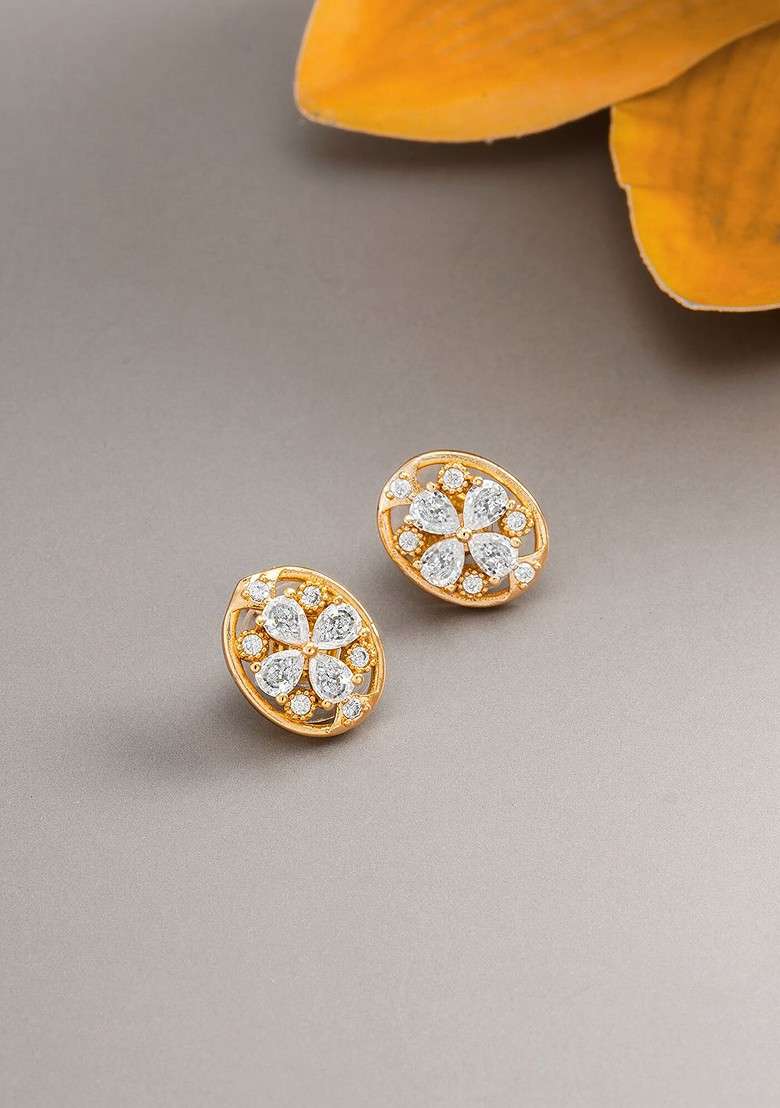 Gold Toned Geometric Studs Earrings - Indya