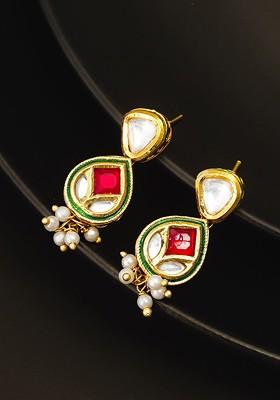 Gold Plated Kundan And Ad Studded Classic Drop Earrings