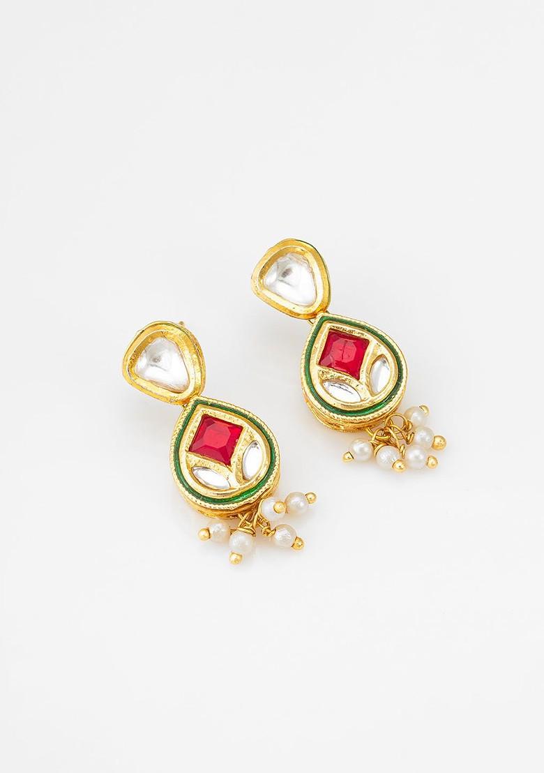 Gold Plated Kundan And Ad Studded Classic Drop Earrings