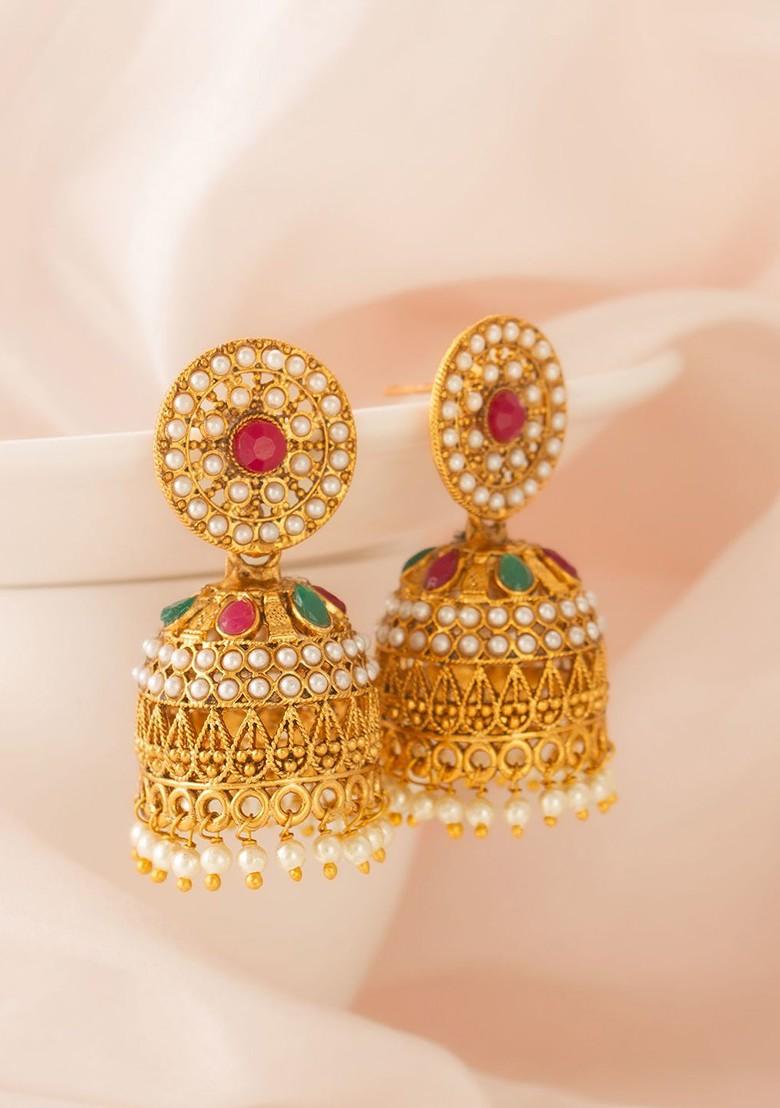 Gold Plated Beaded Dome Shaped Jhumkas