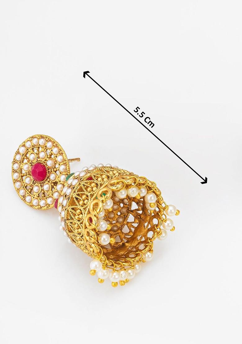 Gold Plated Beaded Dome Shaped Jhumkas