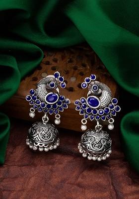 Silver Silver Toned Geometric Jhumkas Earrings