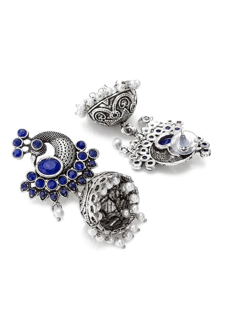 Silver Silver Toned Geometric Jhumkas Earrings