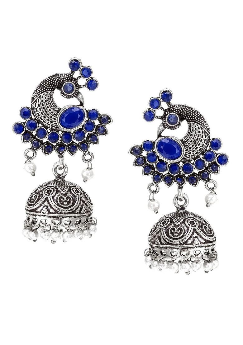 Silver Silver Toned Geometric Jhumkas Earrings