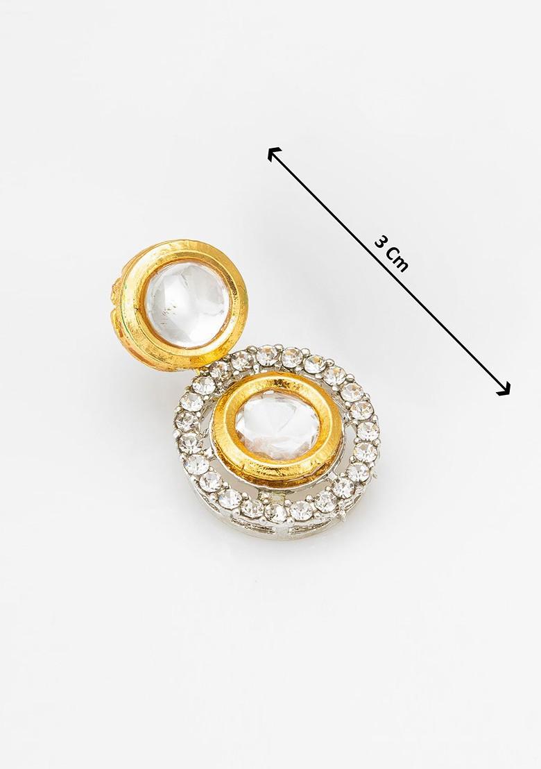 Gold Plated Geometric Kundan And American Diamond Drop Earrings
